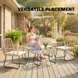 Outsunny 4 Piece Rattan Garden Furniture Set, Outdoor Patio Furniture with Loveseat, Armchairs and Coffee Table - thumbnail 8
