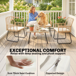 Outsunny 4 Piece Rattan Garden Furniture Set, Outdoor Patio Furniture with Loveseat, Armchairs and Coffee Table - thumbnail 6