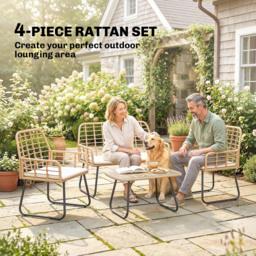 Outsunny 4 Piece Rattan Garden Furniture Set, Outdoor Patio Furniture with Loveseat, Armchairs and Coffee Table - thumbnail 4