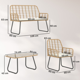 Outsunny 4 Piece Rattan Garden Furniture Set, Outdoor Patio Furniture with Loveseat, Armchairs and Coffee Table - thumbnail 3