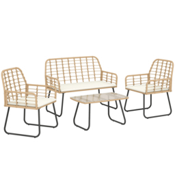 Outsunny 4 Piece Rattan Garden Furniture Set, Outdoor Patio Furniture with Loveseat, Armchairs and Coffee Table - thumbnail 1