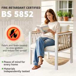Outsunny 4 Piece Rattan Garden Furniture Set with Loveseat, 2 Armchairs, Table, Metal Frame Patio Conversation Set, Cream White - thumbnail 4