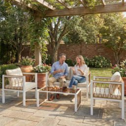 Outsunny 4 Piece Rattan Garden Furniture Set with Loveseat, 2 Armchairs, Table, Metal Frame Patio Conversation Set, Cream White - thumbnail 9