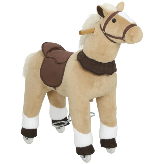 AIYAPLAY Rocking Horse, Plush Ride On Horse with Rolling Wheels & Saddle, Ride On Pony Toy for Kids 3-5 Years, Up to 25kg, Brown - image 1
