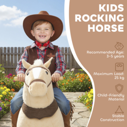 AIYAPLAY Rocking Horse, Plush Ride On Horse with Rolling Wheels & Saddle, Ride On Pony Toy for Kids 3-5 Years, Up to 25kg, Brown - thumbnail 4
