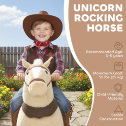 AIYAPLAY Rocking Horse, Plush Ride On Horse with Rolling Wheels & Saddle, Ride On Pony Toy for Kids 3-5 Years, Up to 25kg, Brown - thumbnail 4