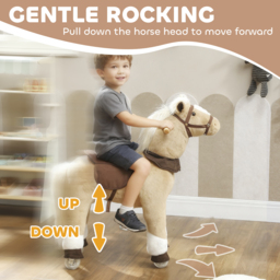 AIYAPLAY Rocking Horse, Plush Ride On Horse with Rolling Wheels & Saddle, Ride On Pony Toy for Kids 3-5 Years, Up to 25kg, Brown - thumbnail 5