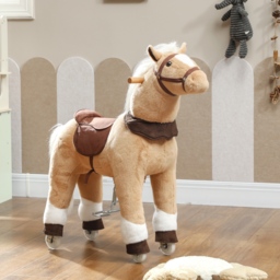 AIYAPLAY Rocking Horse, Plush Ride On Horse with Rolling Wheels & Saddle, Ride On Pony Toy for Kids 3-5 Years, Up to 25kg, Brown - thumbnail 9