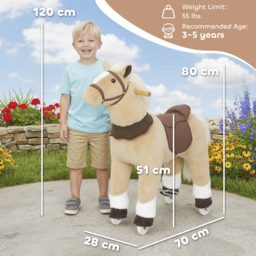 AIYAPLAY Rocking Horse, Plush Ride On Horse with Rolling Wheels & Saddle, Ride On Pony Toy for Kids 3-5 Years, Up to 25kg, Brown - thumbnail 3