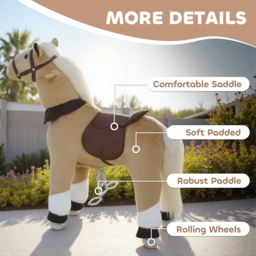 AIYAPLAY Rocking Horse, Plush Ride On Horse with Rolling Wheels & Saddle, Ride On Pony Toy for Kids 3-5 Years, Up to 25kg, Brown - thumbnail 6