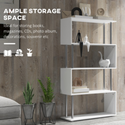 HOMCOM Wooden S Shape Bookcase Bookshelf Dividers Storage Display Unit White - Aosom UK - thumbnail 4