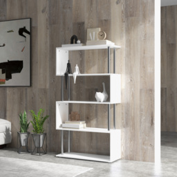 HOMCOM Wooden S Shape Bookcase Bookshelf Dividers Storage Display Unit White - Aosom UK - thumbnail 7