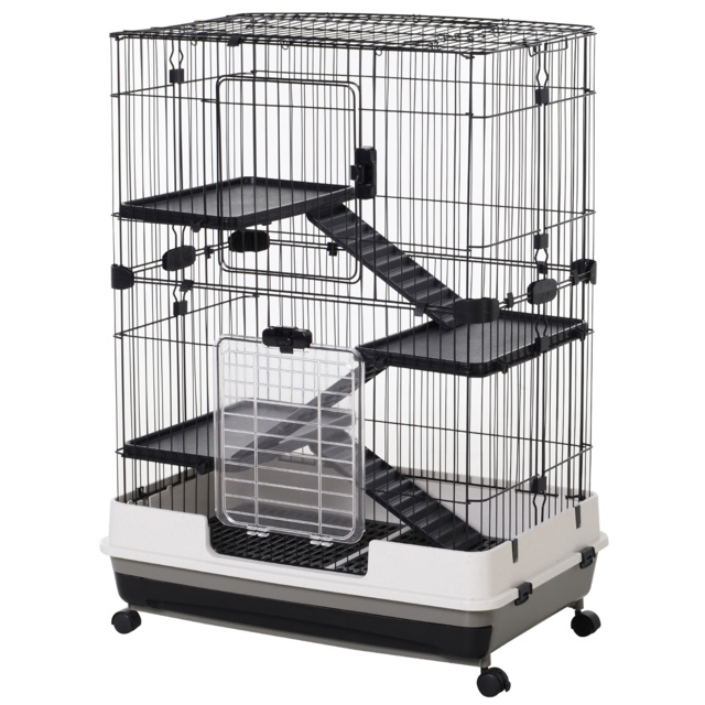 Pawhut 3 Tier Rolling Small Animal Rabbit Cage Chinchillas Hutch Pet Play House with Platform Ramp Removable Tray 81.2 x 52.7 x 110 cm - image 1