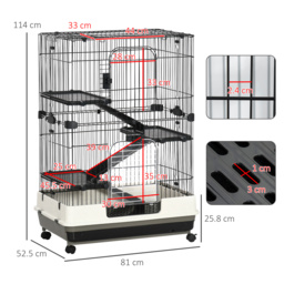 Pawhut 3 Tier Rolling Small Animal Rabbit Cage Chinchillas Hutch Pet Play House with Platform Ramp Removable Tray 81.2 x 52.7 x 110 cm - thumbnail 3