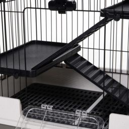 Pawhut 3 Tier Rolling Small Animal Rabbit Cage Chinchillas Hutch Pet Play House with Platform Ramp Removable Tray 81.2 x 52.7 x 110 cm - thumbnail 7
