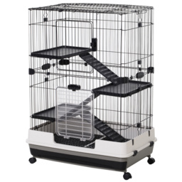 Pawhut 3 Tier Rolling Small Animal Rabbit Cage Chinchillas Hutch Pet Play House with Platform Ramp Removable Tray 81.2 x 52.7 x 110 cm - thumbnail 1