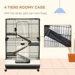 Pawhut 3 Tier Rolling Small Animal Rabbit Cage Chinchillas Hutch Pet Play House with Platform Ramp Removable Tray 81.2 x 52.7 x 110 cm - thumbnail 4