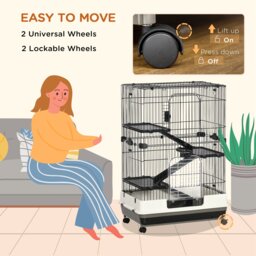 Pawhut 3 Tier Rolling Small Animal Rabbit Cage Chinchillas Hutch Pet Play House with Platform Ramp Removable Tray 81.2 x 52.7 x 110 cm - thumbnail 5
