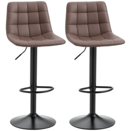 HOMCOM Adjustable Bar Chair Set of 2, Counter Height Bar Stools Dining Chairs 360° Swivel with Footrest for Home Pub and Kitchen, Brown - Aosom UK
