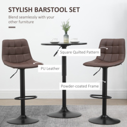 HOMCOM Adjustable Bar Chair Set of 2, Counter Height Bar Stools Dining Chairs 360° Swivel with Footrest for Home Pub and Kitchen, Brown - Aosom UK - thumbnail 5