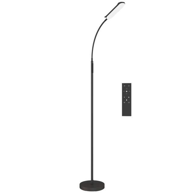 HOMCOM LED Floor Lamp, Standing Lamp with Remote & Touch Control, Stepless Dimmable Colours Temperature & Brightness, 360° Adjustable Gooseneck, 1 Hour Timer, Memory Function for Living Room, Black - image 1