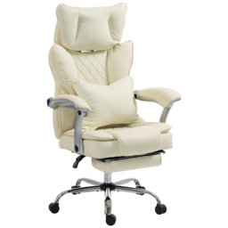 HOMCOM Executive Office Chair, PU Big and Tall Office Chair 180 kg with Wide Seat, Reclining, Lumbar Support, Beige