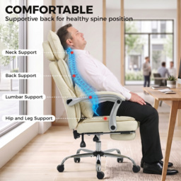 HOMCOM Executive Office Chair, PU Big and Tall Office Chair 180 kg with Wide Seat, Reclining, Lumbar Support, Beige - thumbnail 7