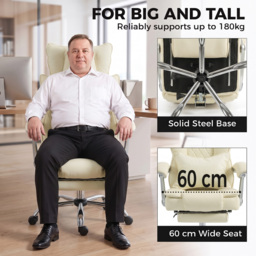 HOMCOM Executive Office Chair, PU Big and Tall Office Chair 180 kg with Wide Seat, Reclining, Lumbar Support, Beige - thumbnail 4