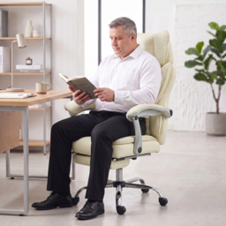HOMCOM Executive Office Chair, PU Big and Tall Office Chair 180 kg with Wide Seat, Reclining, Lumbar Support, Beige - thumbnail 8