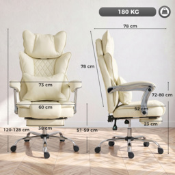 HOMCOM Executive Office Chair, PU Big and Tall Office Chair 180 kg with Wide Seat, Reclining, Lumbar Support, Beige - thumbnail 3