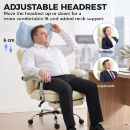 HOMCOM Executive Office Chair, PU Big and Tall Office Chair 180 kg with Wide Seat, Reclining, Lumbar Support, Beige - thumbnail 5