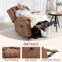 HOMCOM Power Lift Recliner Chair with Massage, Overstuffed Lift Chair for Elderly with Footrest, Remote and Side Pocket, Brown - thumbnail 8