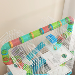 PawHut 4 Tier Hamster Cage w/ Tubes, Exercise Wheel, Hut, Water Bottle, Food Dish, Ramps, for Drawf, 58 x 36 x 65cm, Light Blue - thumbnail 9