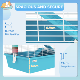 PawHut 4 Tier Hamster Cage w/ Tubes, Exercise Wheel, Hut, Water Bottle, Food Dish, Ramps, for Drawf, 58 x 36 x 65cm, Light Blue - thumbnail 7
