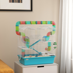 PawHut 4 Tier Hamster Cage w/ Tubes, Exercise Wheel, Hut, Water Bottle, Food Dish, Ramps, for Drawf, 58 x 36 x 65cm, Light Blue - thumbnail 2