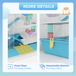 PawHut 4 Tier Hamster Cage w/ Tubes, Exercise Wheel, Hut, Water Bottle, Food Dish, Ramps, for Drawf, 58 x 36 x 65cm, Light Blue - thumbnail 8