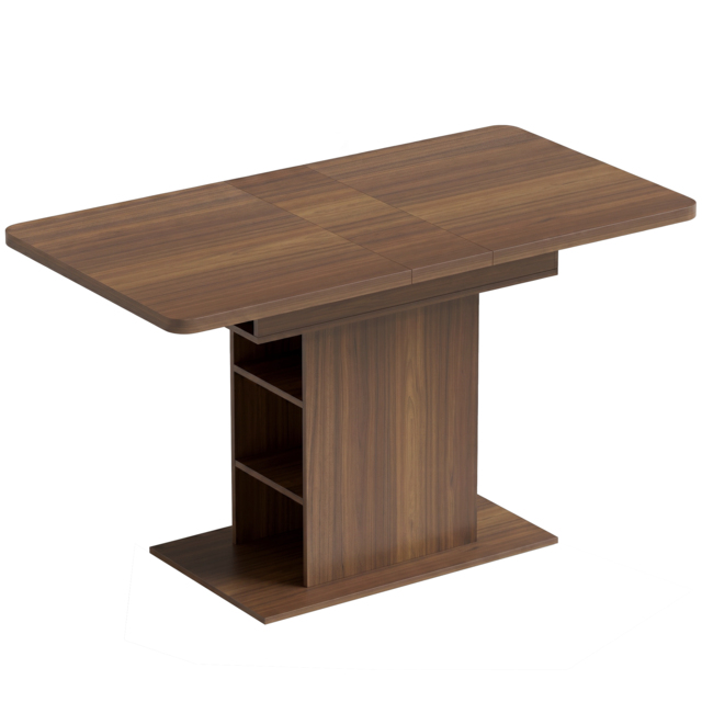 HOMCOM Extendable Dining Table for 4-6 People, 110-130cm Kitchen Table with 6 Open Shelves, Walnut Brown - image 1