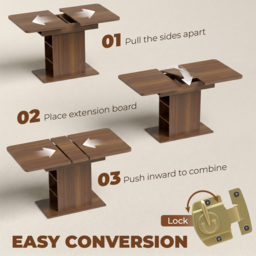 HOMCOM Extendable Dining Table for 4-6 People, 110-130cm Kitchen Table with 6 Open Shelves, Walnut Brown - thumbnail 5
