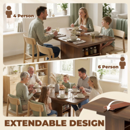 HOMCOM Extendable Dining Table for 4-6 People, 110-130cm Kitchen Table with 6 Open Shelves, Walnut Brown - thumbnail 4