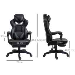 Vinsetto Ergonomic Racing Gaming Chair Office Desk Chair Adjustable Height Recliner w/ Wheels Lumbar Support Retractable Footrest Office - Aosom UK - thumbnail 3