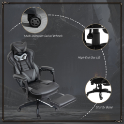 Vinsetto Ergonomic Racing Gaming Chair Office Desk Chair Adjustable Height Recliner w/ Wheels Lumbar Support Retractable Footrest Office - Aosom UK - thumbnail 8