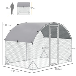 PawHut Chicken Run Coop, Galvanized Walk In Chicken House, Hen Poultry House Cage, Rabbit Hutch Playpen w/ Water-Resist Cover Outdoor, 2.8 x 1.9 x 2m - thumbnail 3