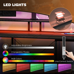 HOMCOM LED Computer Desk, with Power Outlets and Shelves - Carbon Fibre Grey - thumbnail 5