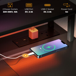HOMCOM LED Computer Desk, with Power Outlets and Shelves - Carbon Fibre Grey - thumbnail 4