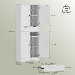 HOMCOM Tall Bathroom Cabinet, Freestanding Bathroom Storage Cabinet with Drawer, Shelves and Doors, 60 x 30 x 160 cm, White - thumbnail 3