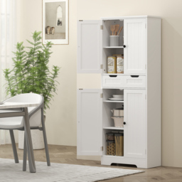 HOMCOM Tall Bathroom Cabinet, Freestanding Bathroom Storage Cabinet with Drawer, Shelves and Doors, 60 x 30 x 160 cm, White - thumbnail 7