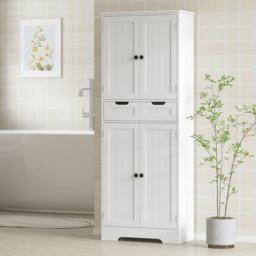 HOMCOM Tall Bathroom Cabinet, Freestanding Bathroom Storage Cabinet with Drawer, Shelves and Doors, 60 x 30 x 160 cm, White - thumbnail 6