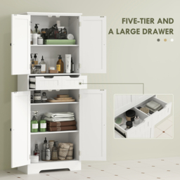 HOMCOM Tall Bathroom Cabinet, Freestanding Bathroom Storage Cabinet with Drawer, Shelves and Doors, 60 x 30 x 160 cm, White - thumbnail 4