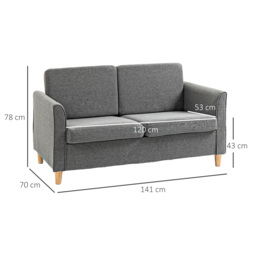 HOMCOM Compact Loveseat Sofa, Modern 2 Seater Sofa for Living Room with Wood Legs and Armrests, Cat Scratch Resistant, Grey - Aosom UK - thumbnail 3