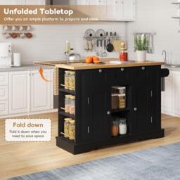 Versatile Kitchen Island with 3 Drawers and 2‑Door Cupboards, Practical Trolley with Extendable Worktop, 132L x 70W x 87H cm, Natural+Black - Aosom UK - thumbnail 6